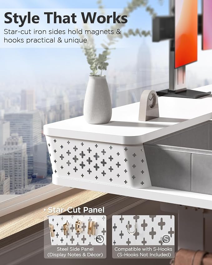 FiCiHi 35x20 Inch Standing Desk with Drawers, C-Clamp Mount Compatible, Electric Adjustable Height Computer Small Stand Up Desks, Home Office Sit Stand Table with 3 Preset Heights, White