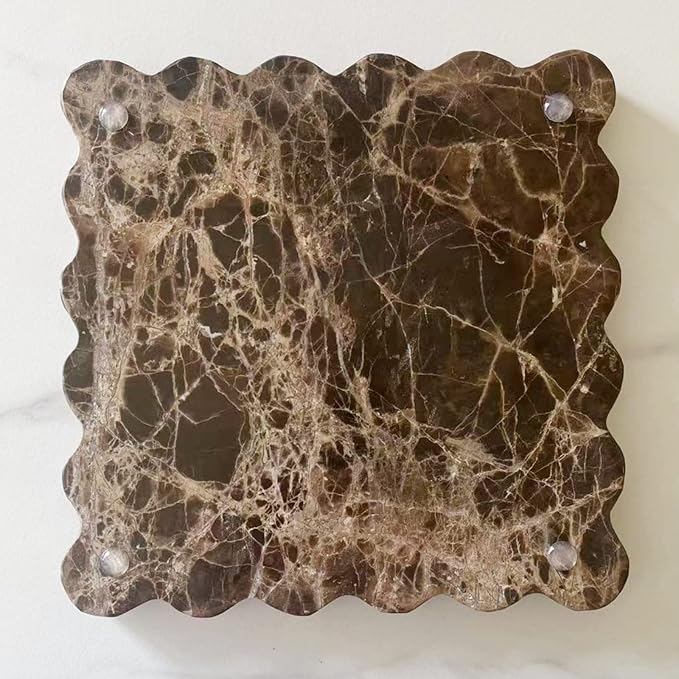 Vintage Natural Marble Tray Small Ornaments Scalloped Tray Handmade Storage Dish for Counter, Vanity, Dresser, Nightstand and Desk (Coffee Net)