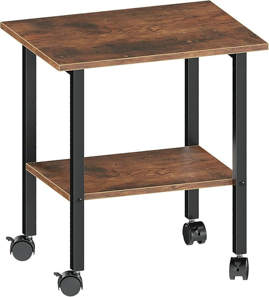 2 Tier Printer Stand with Storage, Under Desk Printer Table, Space-Saving Printer Table with Locking Wheels, Rolling Printer Cart for Home Office, Rustic Brown