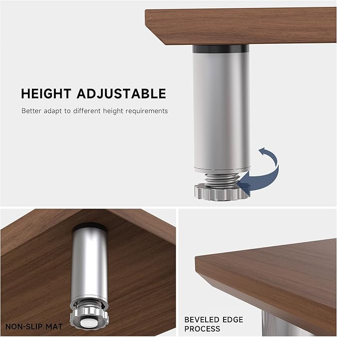 Fenge 39.4 Inch Dual Monitor Stand, Height Adjustable Monitor Riser Stand for Desk, Wooden & Steel Monitor Shelf for 2 Computers up to 99lbs, Stable Desk Organizer for PC Laptop TV, Brown
