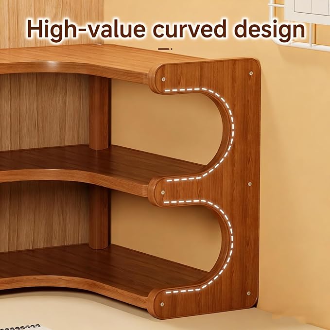Corner Desktop Organizer Stable Durable, Solid Wood & Multi-Ply Board Corner Storage Shelf Space-Saving Empty Corner Decor with Rounded Edges for Home Office, Bedroom, Living Room and Kitchen
