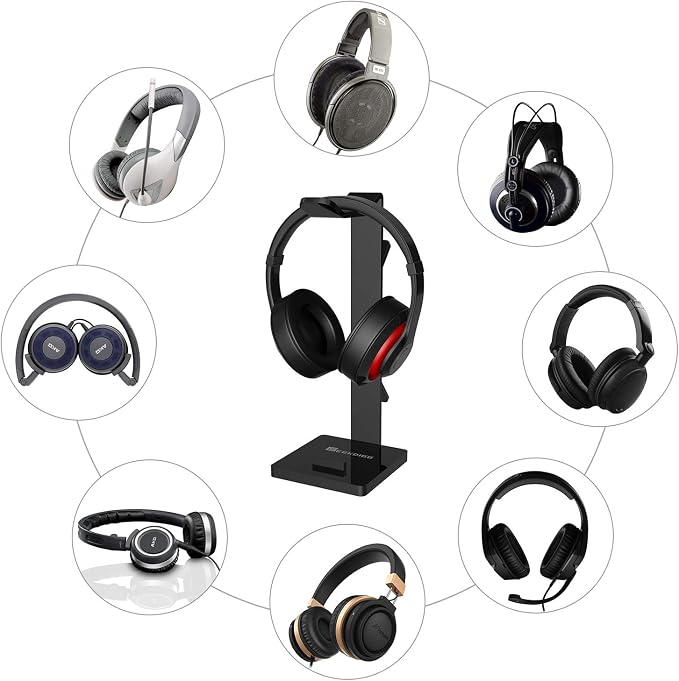 Headphone Stand Gaming Headset Holder For Desk Cable Organizer & Cellphone Stand for All Headphones Size headphone Holder Set Gaming PC Accessories Gaming Station – Black