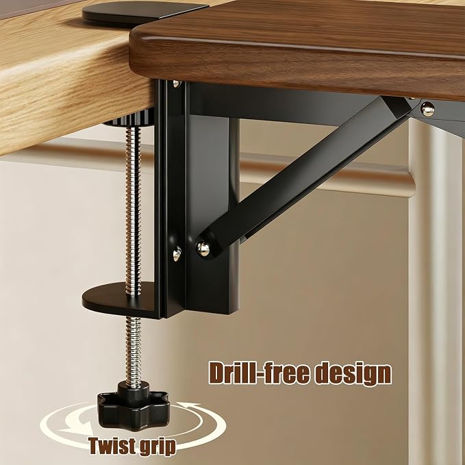 Desk Extender Tray, 10 * 7 Inch Ergonomic Clamp On Desk Extender, Mouse & Keyboard Extender for Desk, No Drill Keyboard Tray Under Desk for Home Office Workspace (Walnut, 10 * 7 Inch)