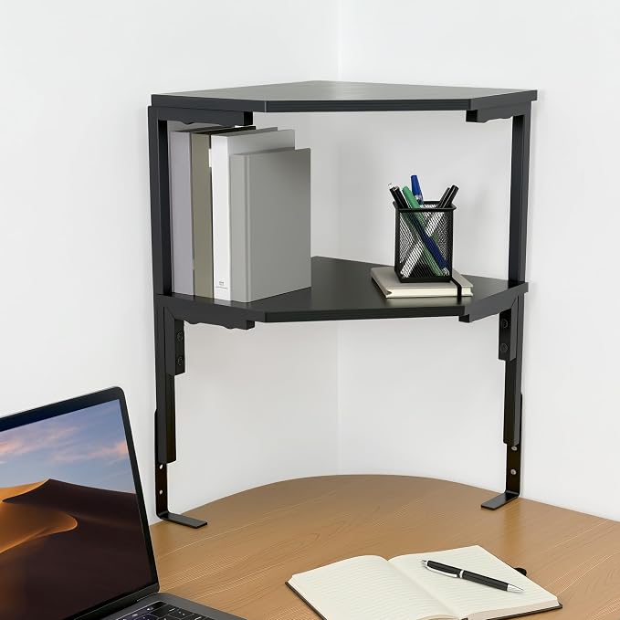 2-Tier Corner Clamp On Desk Shelf for Home Office Gaming Room | Adjustable Corner Clamp On Desk Shelf 2-Tier, Above Table Storage Shelves for Small Space Home Office & Gaming Room