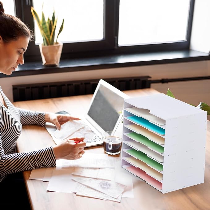 Juexica 9 Tier Scrapbook Paper Organizer 14.2 x 10 x 15.4 Inch Stackable Paper Storage Holder for Desk Desktop File Organizer for Home Office Classroom School