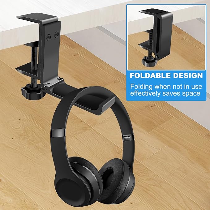 1PCS Headphone Stand Hanger Holder, Foldable Aluminum Desk Headphone, Universal Space Saving Headset Stand Multifunctional Under Desk Hanger for Home Office