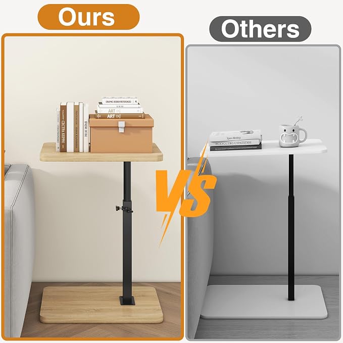 IBUYKE C Shaped Side Table, 360° Swivel Height Adjustable End Table for Small Spaces, with Phone & Tablet Slot, Modern Small Coffee Snack Table for Sofa/Bed, Natural UTVT003R