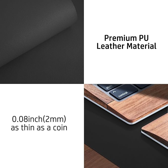 Aothia Leather Office Desk Pad Protector, Non-Slip PU Leather Desk Blotter, Waterproof Laptop Writing Mouse Pad for Office and Home, Black, 31.5" x 15.7"