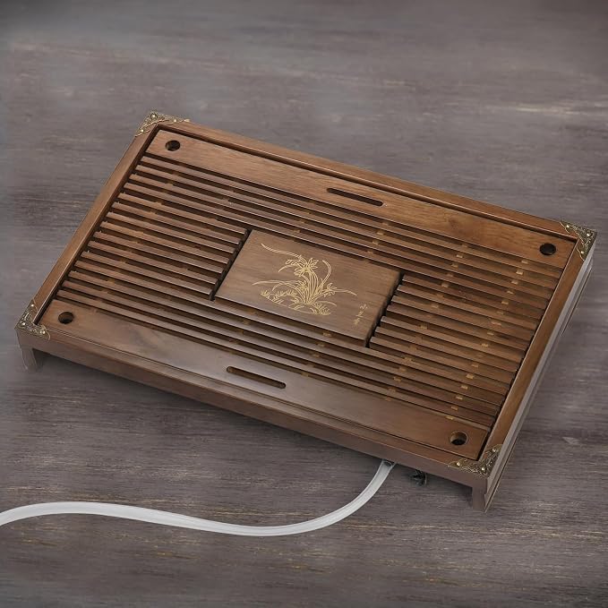 Eorbow Wooden Tea Tray, 17 Inch Chinese Kung Fu Tea Tray, Gongfu Tea Table with Water Storage Box, Household Filter Tea Serving Tray Gift Set for Home, Office, Bar