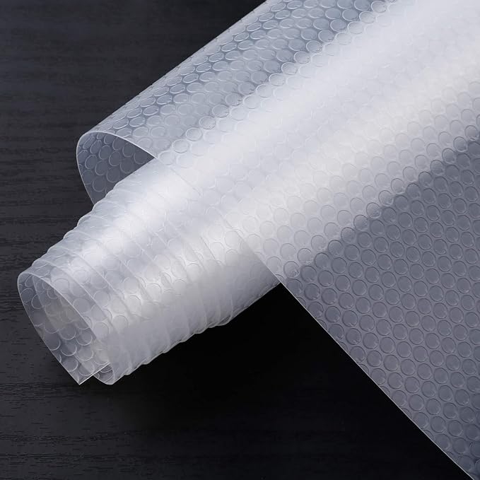HooTown Refrigerator, Fridge, Shelf Liner and Drawer Mats 17.5 Inch Wide x 32.8 Feet Long, Non Slip EVA Plastic Washable Waterproof Pads for Kitchen Cabinet, Pantry Closet, Cupboard, Transparent