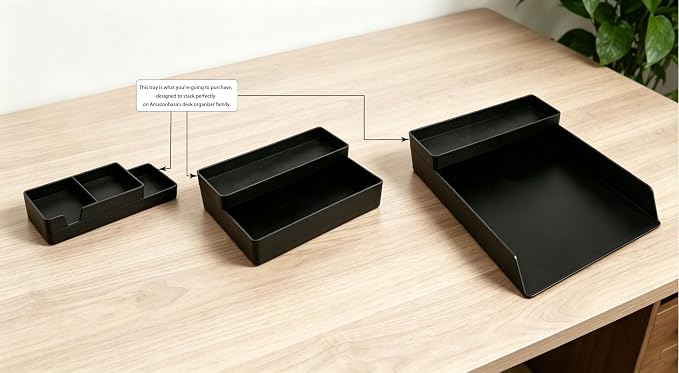 Amazon Basics Rectangular Plastic Desk Organizer, Half Accessory Tray for Office Supplies and Workspace Organization, 9.4" x 3.3" x 1", Black