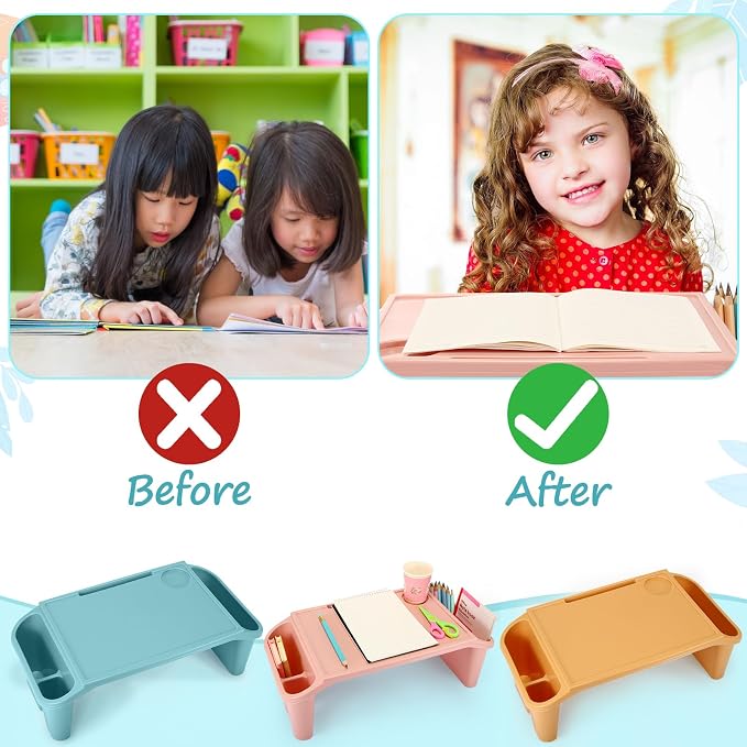 Beeveer 8 Pcs Kids Lap Desk Tray Bulk 19.7x9.6x7.1in Portable Lap Tray for Kids Plastic Table with Side Storage Space for Bed Classroom Laptop Children Car Activity Eating Floor (Morandi Colors)
