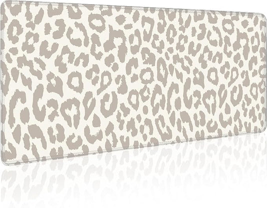 Leopard Print Mouse Pad Large Desk Mat Extended Keyboard Mouse Pad Cute XL Mousepad with Non-Slip Base and Stitched Edge Mouse Mat Desk Pad 31.5 x 11.8 in Mouse Pads for Desk Decor Home Office Gaming