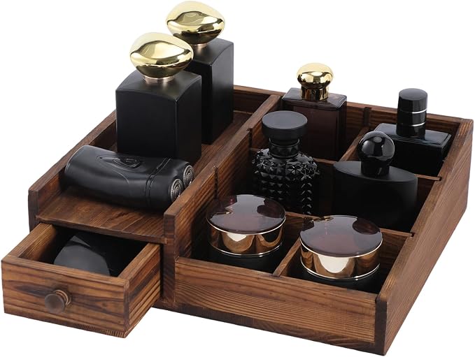 Organizer for Men,Bathroom Countertop Organizers,Perfume Organizer,Cologne Organizers,Bathroom Storage,Perfume Stand,Dresser Organizer,Desk Organizer,Gifts for Men,Adjustable Partition(Bourbon Brown)