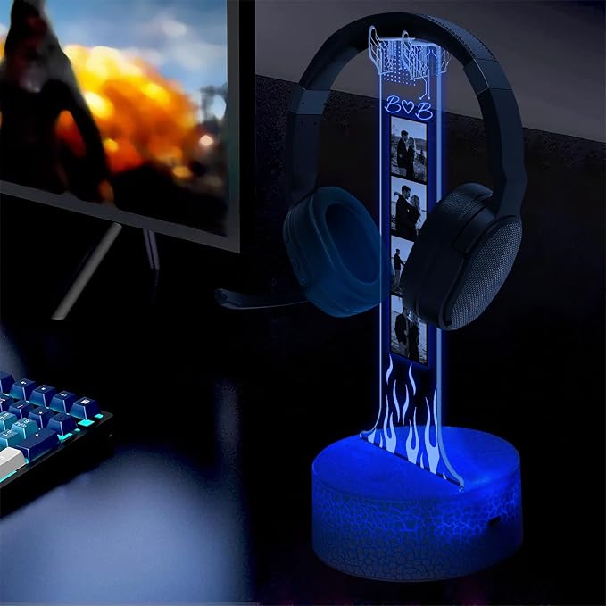 Custom Couple Photo Headphone Holder, Personalized Led Headphone, Headset Holder Gift for Him, Valentine's Day Gifts for Couple, Custom Gift for Gamers, Boyfriend Gifts, Couple Photo