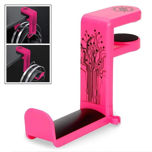 Enhance Gamer Headset Holder with 360 Degree Swivel Arm, Universal Table and Desk Clamp with Integrated Cable Storage – Pink