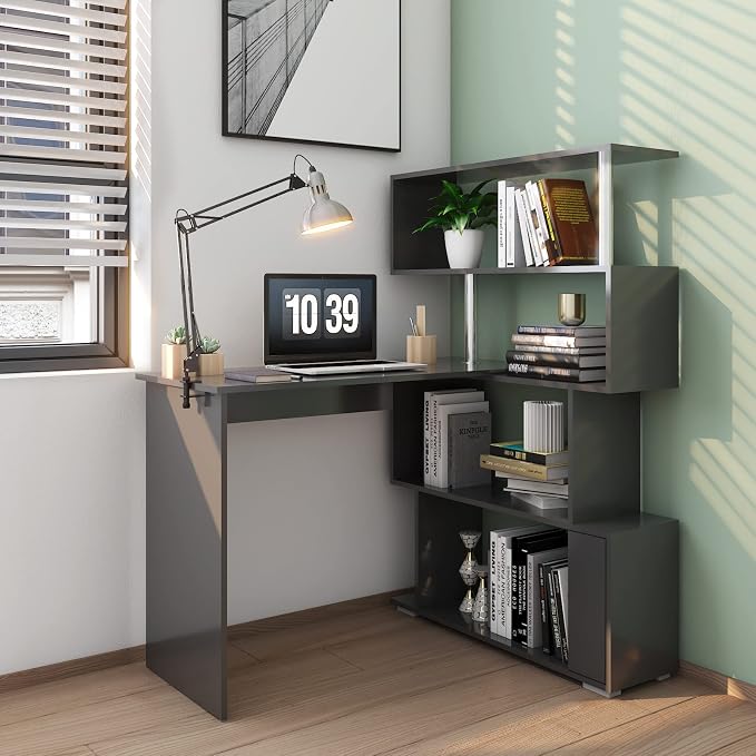 Mondeer 41.7" L Shaped Desk with 4-Tier Storage Shelves, Computer Corner Desk for Study Home Office Living Room (Black)
