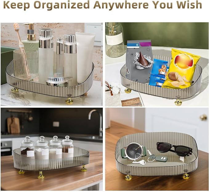 Perfume Organizer, Bathroom Vanity Tray, Makeup Trays for Dresser Top, Countertop Decorative Plastic Decor Tray, Perfume Organizer for Women, organizador de perfumes (Gray)