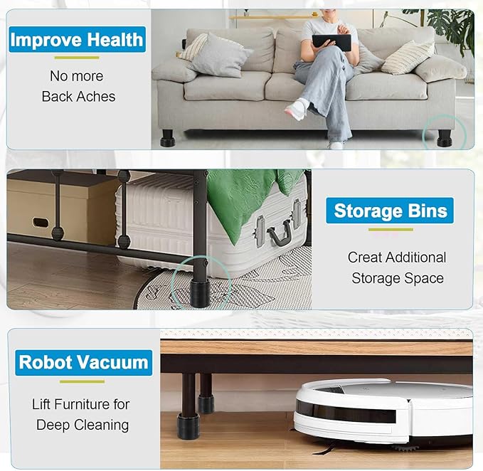 Bed Risers 1 inch, 2 inch, 3 inch, 4 inch Heavy Duty, Adjustable Furniture Riser for Table Desk Couch Sofa Chair Refrigerator Washing Machine, Stackable Bed Raisers Blocks (Black 8 Pack, 1+1 inch)