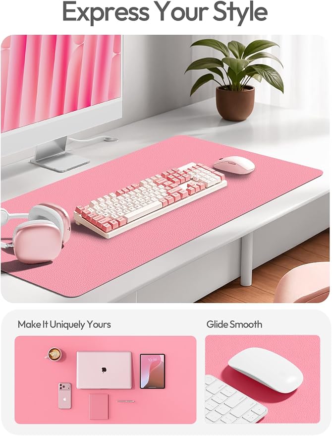 YSAGi Leather Desk Protector, Office Mat, Large Mouse Mat, Non-Slip PU Leather Blotter, Laptop Desk Mat, Waterproof Writing Pad for Office and Home(Pink, 40" x 24")