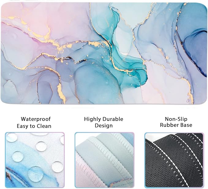 Large Mouse Pad Desk Dad, 4-in-1 Keyboard Wrist Rest Pad & Wrist Support Mouse pad Set, Extended Desk Pad Waterproof Desk Mat for Home Office Study Game-Blue Marble