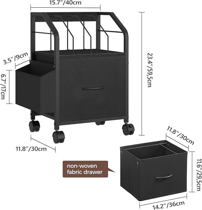 MAHANCRIS Small File Cabinet, Rolling Filing Cabinet for Under Desk with Divider, Single Non-Woven Fabric Drawer File Organizer for A4/Letter Size Documents, Under Desk Storage, Black FCBK3001