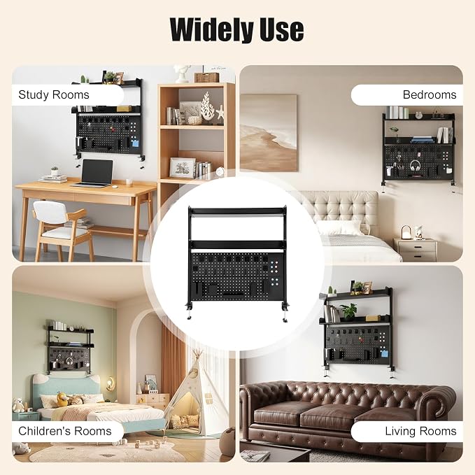 Clamp on Desk Organizer Shelf with Pegboard, Multipurpose Desktop Hutch Desk Bookshelf Desktop Bookcase Storage Rack Display Shelf for Home Office Dorm, Study Rooms, Bedrooms (Black)
