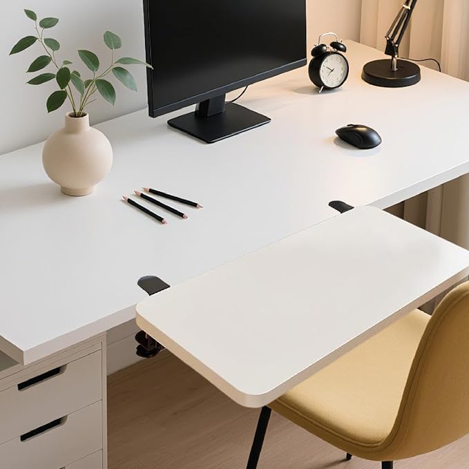 Desk Extension Shelf Board, Keyboard Tray Folding for Computer Table for Home Office Easy Installation Wrist Support, White
