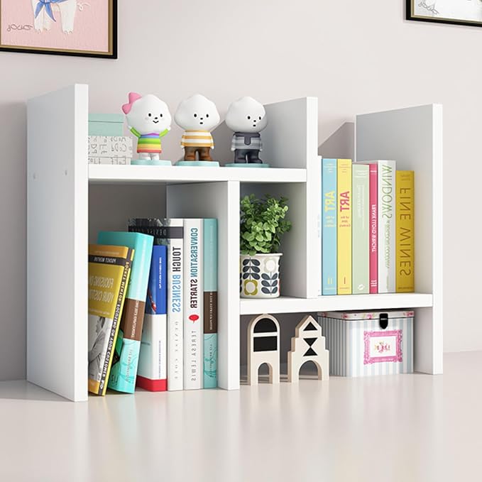 ShellKingdom Desk Shelf Organizer, H-Shaped Desktop Shelves, Adjustable Desktop Corner Shelf, Bookshelf Storage Rack and Cubicle Decor for Desk, Tabletop, School, Office, Dorm Desk Organizer - White