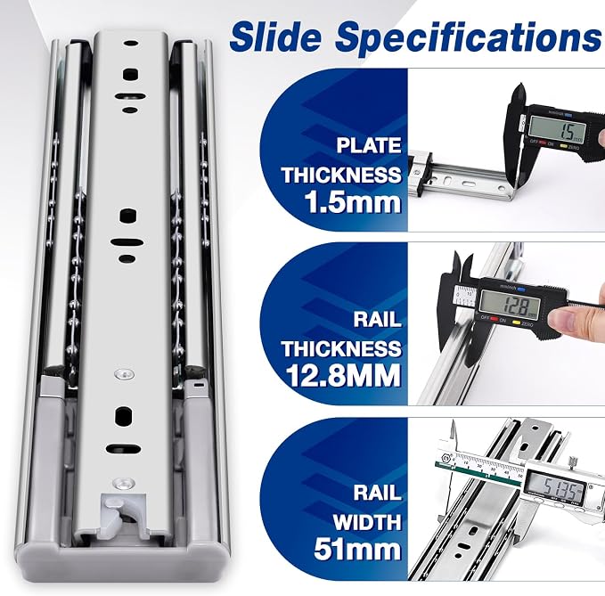 YENUO Soft Close Heavy Duty Drawer Slides Full Extension Side Mount 12 14 16 18 20 22 24 26 28 30 32 Inch Metal Rails Track Guide Glides Runners 145 lbs 1 Pair (Soft Close, 22 inch)