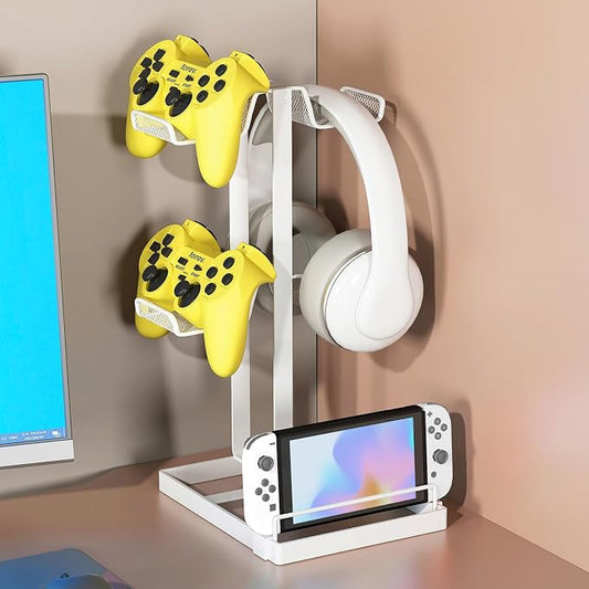 Multi-Tier Game Controller Holder Ideal Gamer Gift Controller Organizer for Playstation 5 PS4 Xbox Headphone Stand Gaming Desk Accessories (White, 2-Tier)