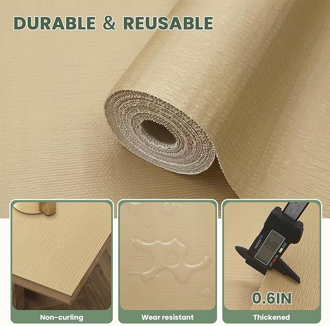 Drawer Liner and Shelf Liner for Kitchen Cabinet Liner Non-Adhesive Non-Slip Shelf Paper, Thick Strong Grip Waterproof Easy to Clean for Shelves, Cupboard, Desks, Khaki, 23.6 in x 20 FT