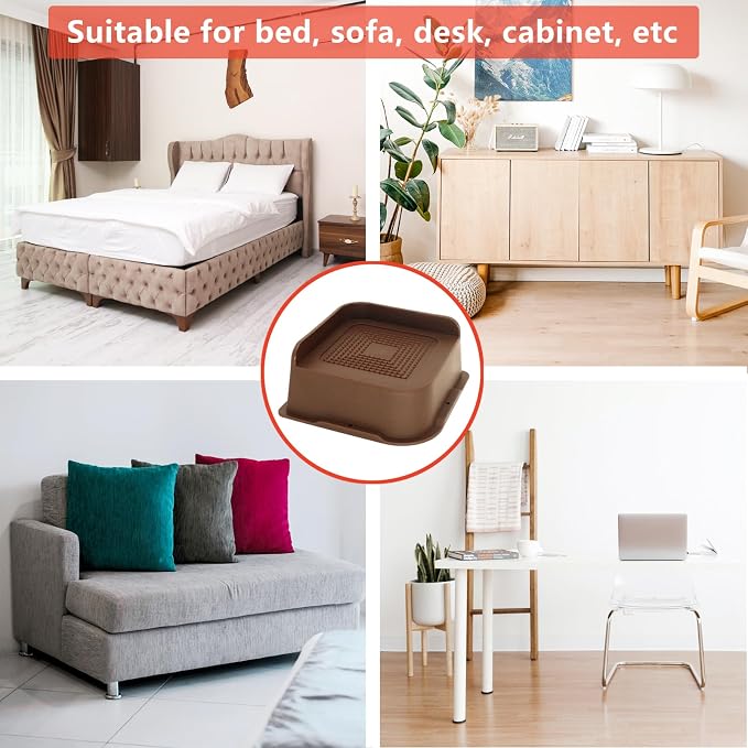 4 Pack Dark Brown Bed Risers 2 inch Heavy Duty, Oversized Furniture Risers, Bed Lifts Risers for Table, Sofa, Chair, Couch, Desk, Bed Frame Risers Supports Up to 6,500 Lbs