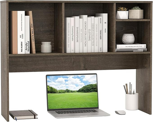 Giantex Desktop Bookshelf, Countertop Storage Hutch with 4 Shelves for Computer Desk, Dressing Tabletop Display Rack, Multipurpose Desk Hutch Storage Organizer for Home Office Dorm (Grey Oak)