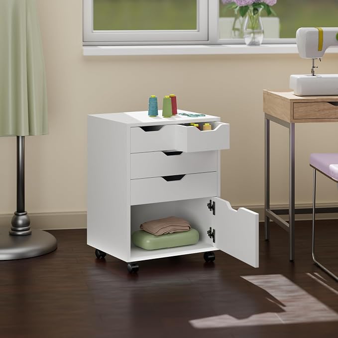 Winsome Halifax Mobile Storage Cabinet with 5 Drawers in White, Stylish & Functional Home Storage Cabinet for Filing, Kitchen Organization, Moveable Furniture for Office, Dorms, Apartments