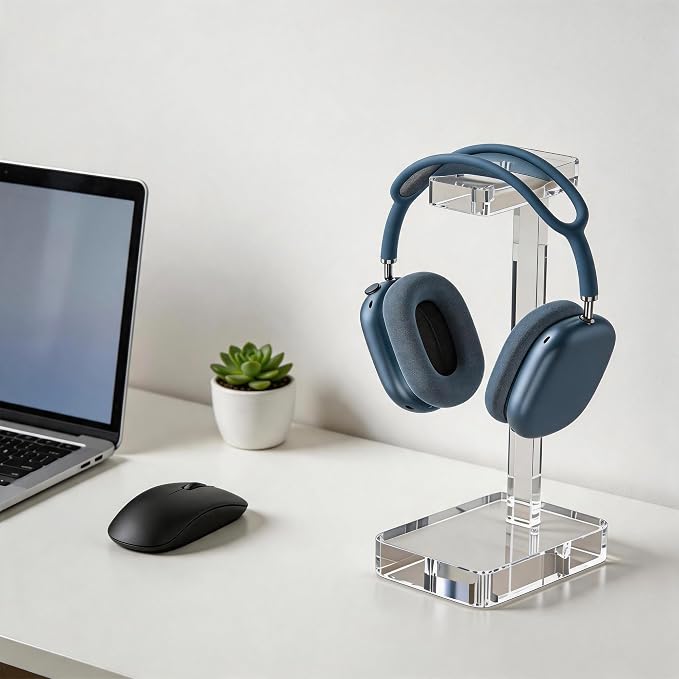 Clear Acrylic Headphone Stand for Desk, Solid One-Piece Headset Holder, Stable Non-Slip Base, Universal Headphone Hanger for Gaming Setup, Office Desk & Home Organization