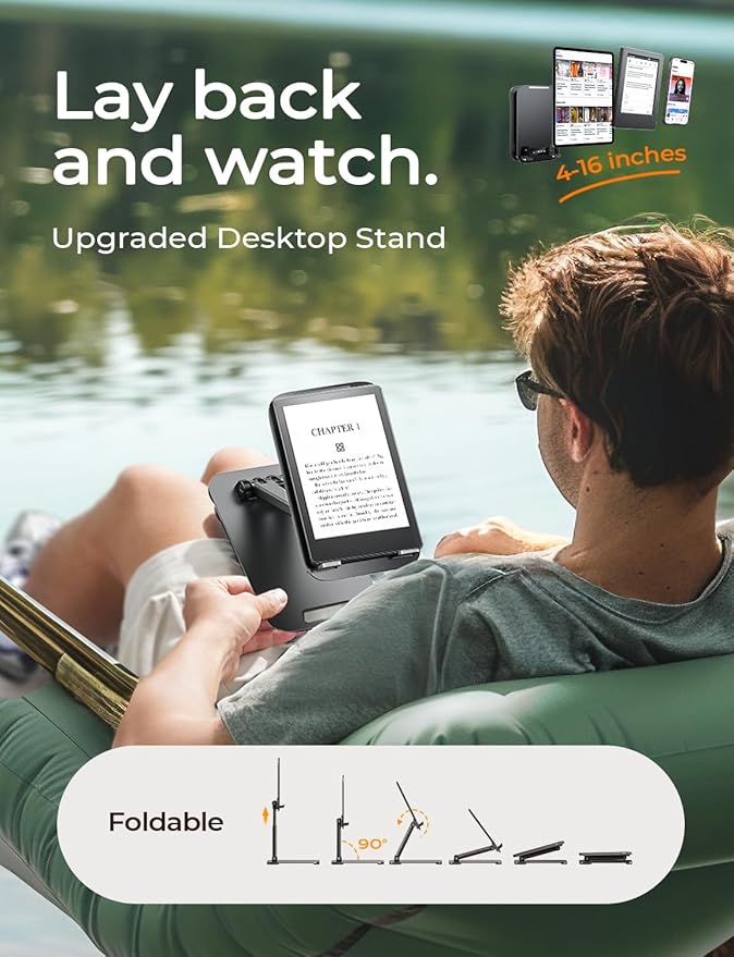 LISEN Tablet Stand for iPad, Tablet Holder for Desk, Desk Accessories Portable Monitor Stand for Apple iPad mini Air Switch Kindle, Adjustable Height and Angle, Foldable Design for Travel