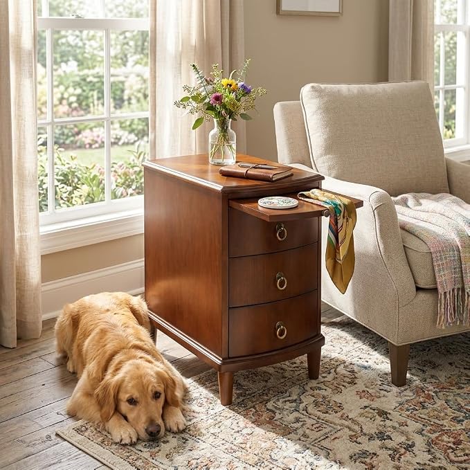 Vintage End Side Table with Slide-Out Tray and 3 Storage Drawers, Sofa Side Table for Small Space, Beside Table for Living Room, 13”W x 22”L x 22.6”H,No-Tools Assembly, Beeswax BG-A1569-MG