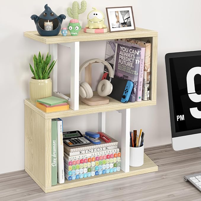 Desktop Bookshelf for Top of Desk Shelf - Bookcase 3-Tier Shelves Storage Small Book Organizer Hutch for Dorm Office College Table Top Organization