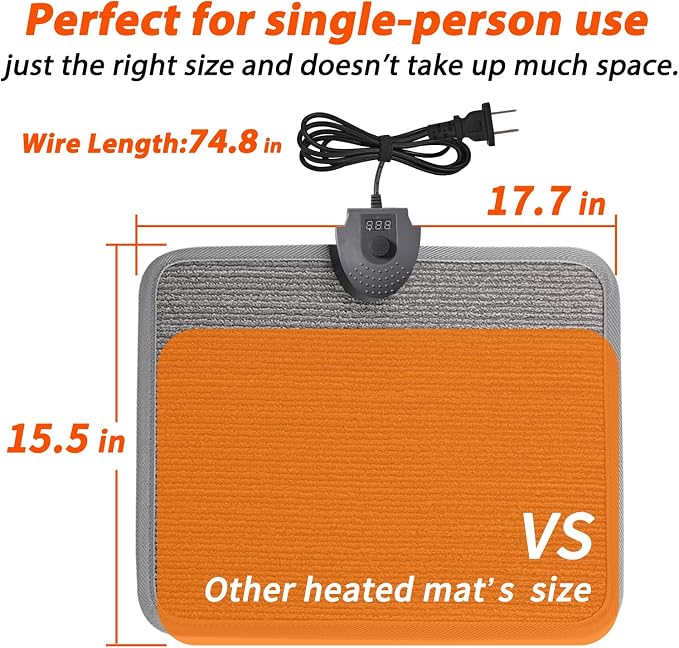 Heated Floor Mat Under Desk for Foot Warmer - Wider Electric Space Heaters 110V Adjustable Temperature Heating Pad - Carbon Crystal & Energy Saving Feet Warmers for Office,Home (Carpet Grain)