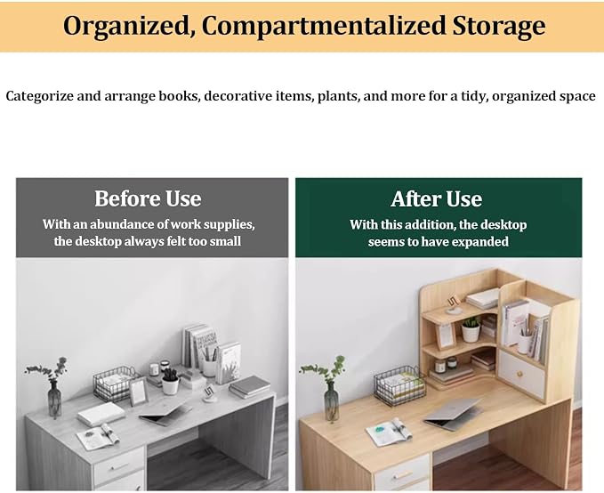 3-Tier Corner Desktop Organizer Shelf, Wooden Desktop Bookshelf with Drawers, Multifunctional Desk Hutch Dorm, Desk Display Rack, Cube Storage Organizer Bookcase(Wood A-r,23.6x19.6x19.6'')