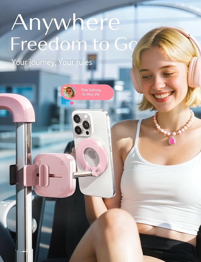 LISEN Airplane Travel Essentials for Women Men Phone Holder for Desk MagSafe Phone Travel Size Accessories Airplane Gadgets Pink Office Desk Decor Accessories for Women Room Decor Organizer，Pink
