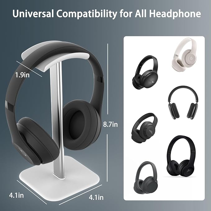 Headphone Stand for Desk - Headset Stand with Aluminum Hanger, Headphone Holder for AirPods Max, Sony, Bose, Beats and More (White_2 Pack)