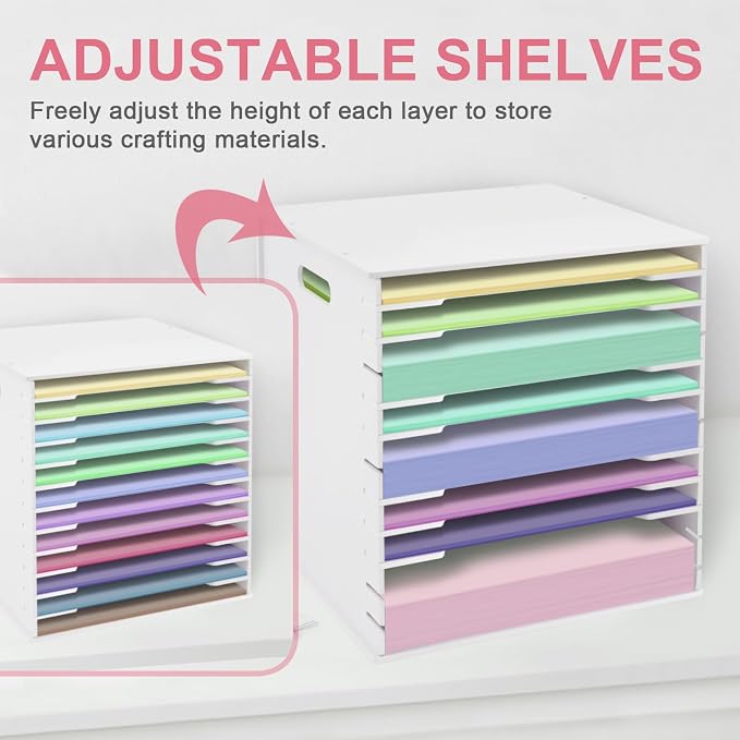 SONGWAY 12x12 Paper Storage Organizer - 13 Tier Desk File Organizer with Adjustable Shelves, Letter Mail Tray, 12x12 Stackable Scrapbook Paper Storage Cube for Home Office Classroom
