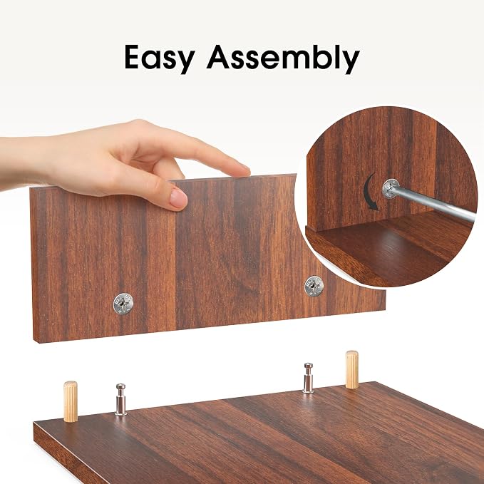 FITUEYES Dual Monitor Stand – 3 Shelf Computer Monitor Riser, Wood Desktop Stand with Adjustable Length and Angle, Desk Accessories, Office Supplies Medium Brown, DT108002WB