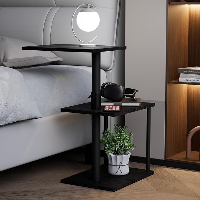 Faesun Swivel Side Table for Couch Arm, Adjustable C End Table for Recliner or Bed, Tv Trays with Storage Shelf for Small Spaces Small Nightstand Table for Living Room, Bedroom，2pc