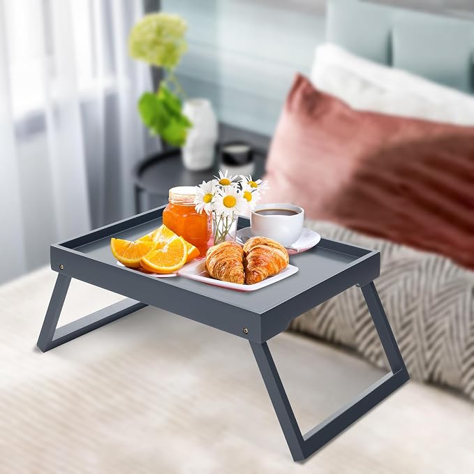 RRX Bed Tray Table with Folding Legs, Breakfast in Bed Tray (Grey)