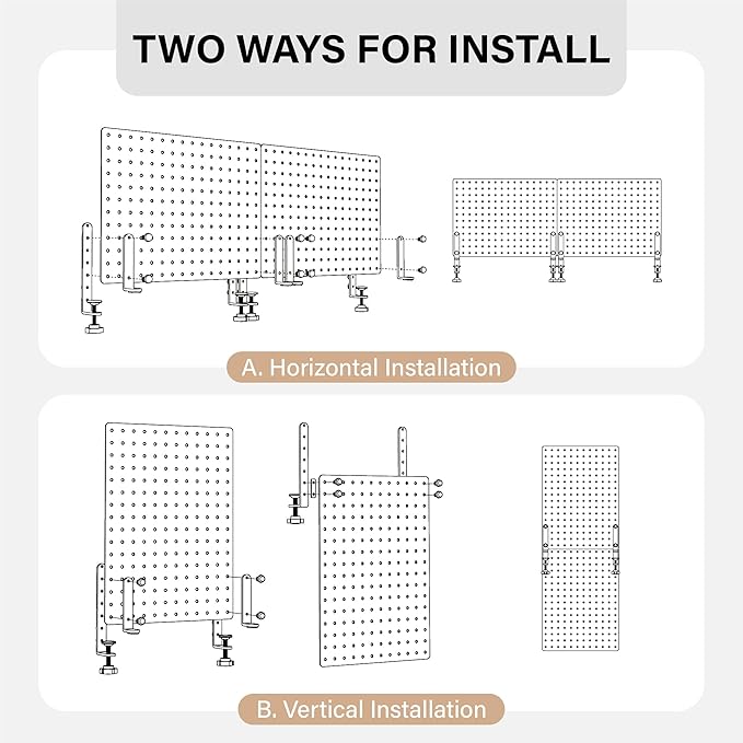 HUHOLE 32 x 12 Inch Clamp On Desk Pegboard Complete Kit | No Drill Metal Privacy Panel and Organizer with Accessories for Home Office, Gaming Setup, Cables and Supplies