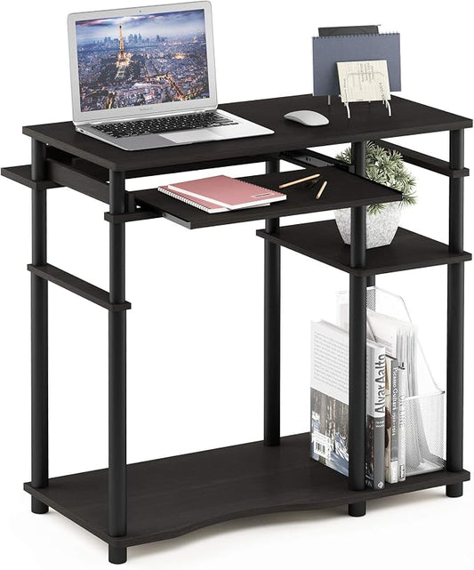 Furinno Abbott Computer Desk with Bookshelf, Espresso/Black