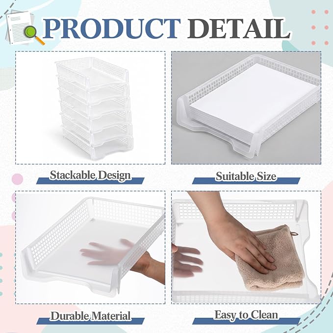 Geetery Set of 12 Plastic Trays for Teachers Turn in Trays Classroom Stackable Paper Tray Plastic Classroom Teachers Desk Letter Organizer Storage Baskets for Office, Desk, Home (Clear)